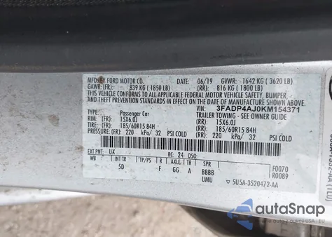 2019 Ford Fiesta S из США, поврежденный, VIN 3FADP4AJ0KM154371